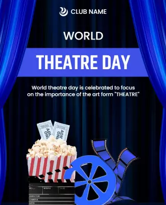 Dramatic Blue Theatre Day Celebration Poster Template