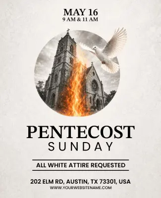 Dramatic White Dove and Church Flames Pentecost Flyer Template