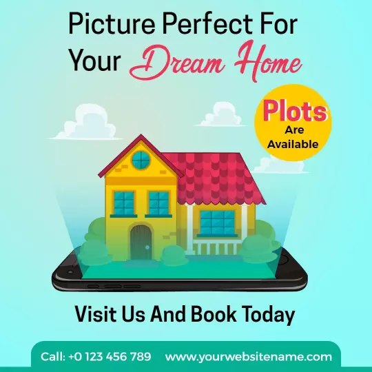 Dream Home Illustration with Available Plots Promotion Ad Template