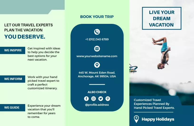 Dream Vacation Planning Custom Travel Agent Brochure Template