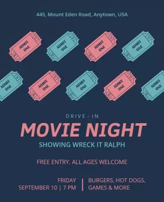 Drive in Movie Night Admission Tickets Flyer Template