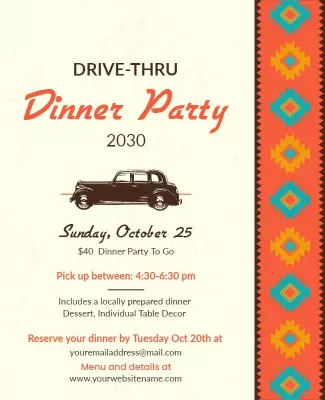 Drive Thru Dinner Party Invitation Flyer Template