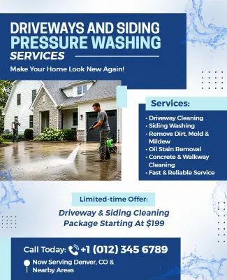 Driveway and Siding Pressure Washing Services Promotion Flyer Template