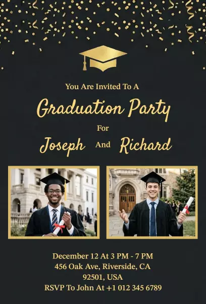 Dual Celebration Photo Graduation Party Invitation Template