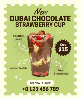 Dubai Chocolate Strawberry Cup Advertising Flyer Template
