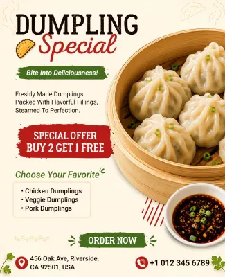 Dumpling Special Offer Restaurant Flyer Template