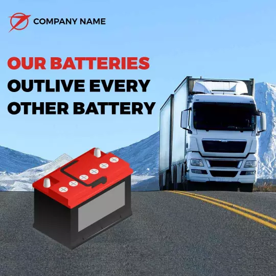 Durable Red Truck Battery for Long-Lasting Performance Ad Template
