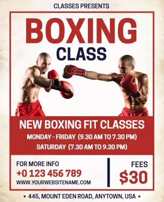 Dynamic Action-Packed Boxing Class Promotion Flyer Template