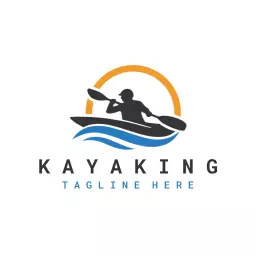 Dynamic Action with Kayaker Riding Waves in Sunset Logo Template