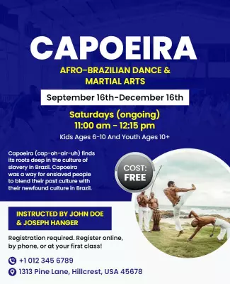 Dynamic Afro-Brazilian Capoeira Dance and Martial Arts Poster Template