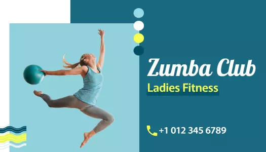 Dynamic Aqua Zumba Club Ladies Fitness Business Card Template