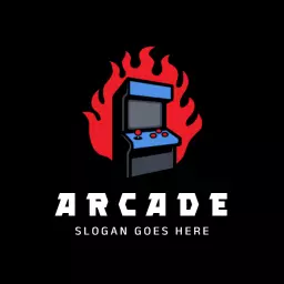 Dynamic Arcade Game Machine Surrounded by Flames Logo Template