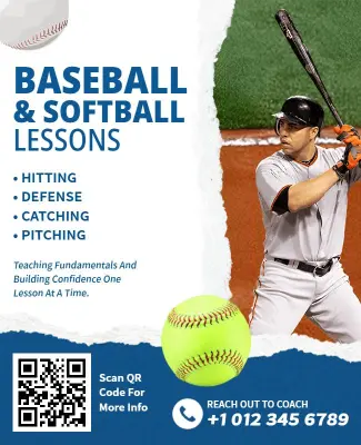 Dynamic Baseball and Softball Training Lessons Sports Flyer Template