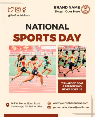 Dynamic Beige National Sports Day Celebration Poster Template