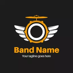 Dynamic Black and Gold Drum Design for Music Band Logo Template