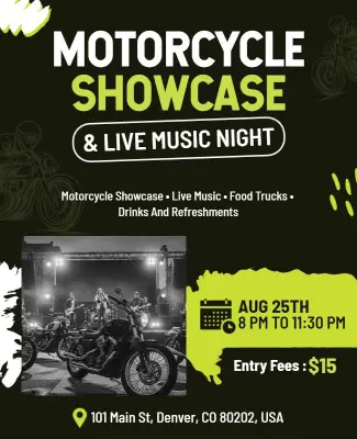 Dynamic Black and Green Motorcycle Event Showcase Flyer Template