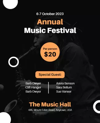 Dynamic Black and Orange Annual Music Festival Flyer Template