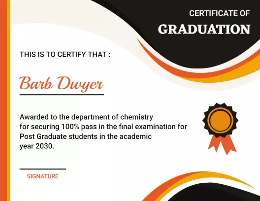 Dynamic Black and Orange Graduation Achievement Certificate Template