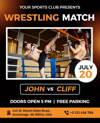 Dynamic Black and Orange Wrestling Match Event Poster Template