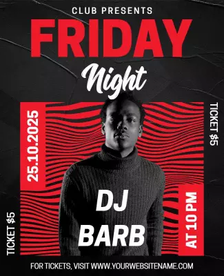 Dynamic Black and Red DJ Performance Night Poster Template