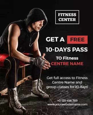 Dynamic Black and Red Fitness Center Promotion Poster Template