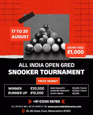 Dynamic Black and Red Snooker Tournament Poster Template