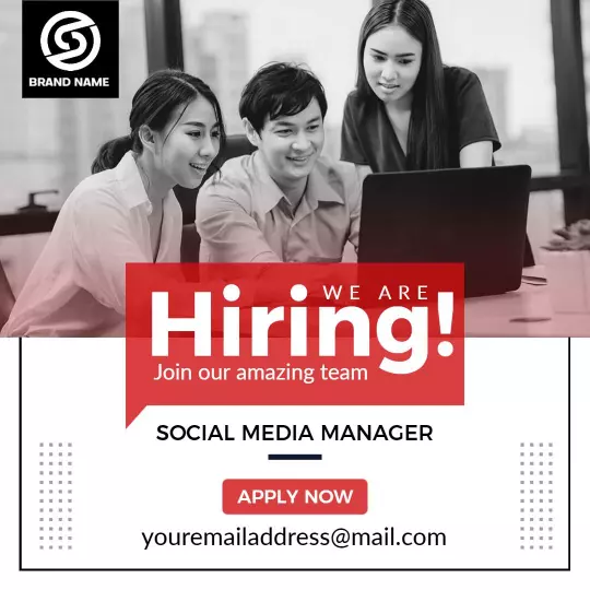 Dynamic Black and Red Social Media Manager Hiring Announcement Ad Template
