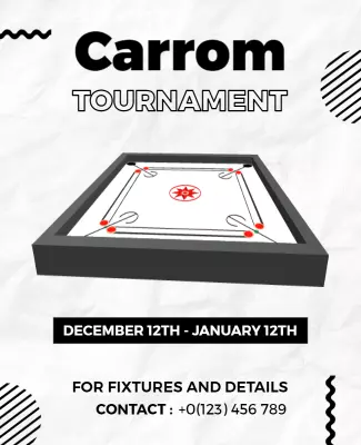 Dynamic Black and White Carrom Tournament Poster Template