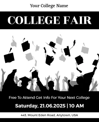 Dynamic Black and White College Fair Information Flyer Template