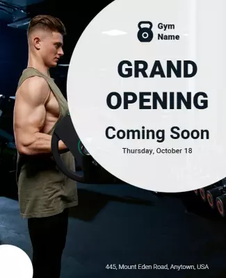 Dynamic Black and White Gym Grand Opening Flyer Template