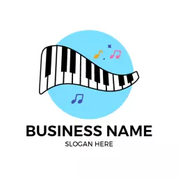 Dynamic Black and White Piano Keys with Music Notes Logo Template