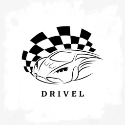 Dynamic Black and White Racing Car with Checkered Flags Logo Template
