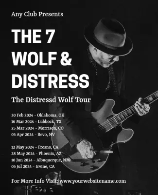 Dynamic Black and White Rock Concert Tour Poster Template