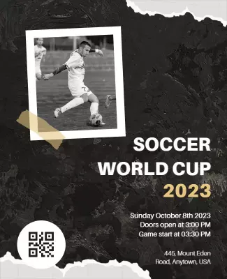 Dynamic Black and White Soccer World Cup 2023 Poster Template