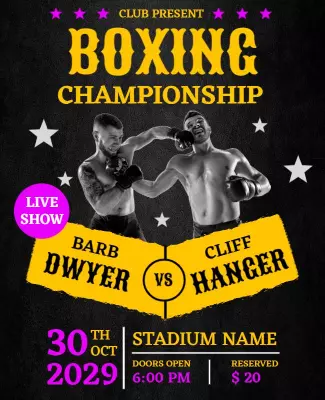 Dynamic Black and Yellow Boxing Championship Match Poster Template