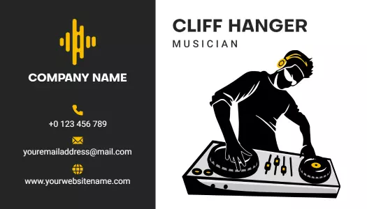 Dynamic Black and Yellow DJ Musician Business Card Template