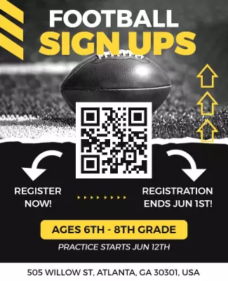 Dynamic Black and Yellow Football Sign Ups Poster Template