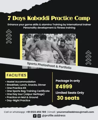 Dynamic Black and Yellow Kabaddi Practice Camp Poster Template