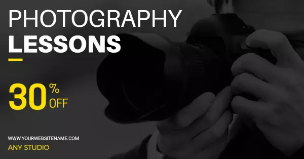 Dynamic Black and Yellow Photography Lessons Promotional Banner Template