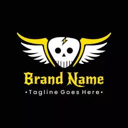 Dynamic Black and Yellow Skull with Wings Rock Logo Template