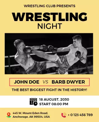 Dynamic Black and Yellow Wrestling Night Event Poster Template