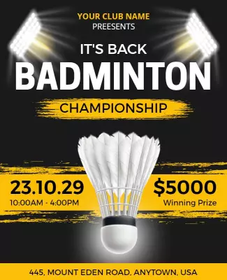 Dynamic Black Badminton Championship Event Poster Template
