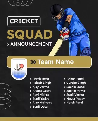 Dynamic Black Cricket Squad Announcement Poster Template