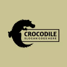 Dynamic Black Crocodile Silhouette Emphasizing Wildlife Logo Template