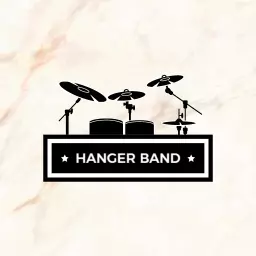 Dynamic Black Drum Set Showcasing Hanger Band Logo Template
