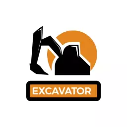 Dynamic Black Excavator Silhouette on Orange Background Logo Template