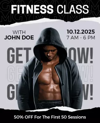 Dynamic Black Fitness Class Announcement Poster Template