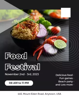 Dynamic Black Food Festival with Vibrant Dishes Poster Template
