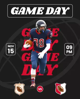 Dynamic Black Football Game Day Excitement Poster Template