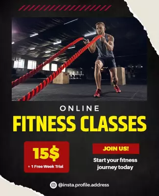 Dynamic Black Online Fitness Classes Promotional Poster Template